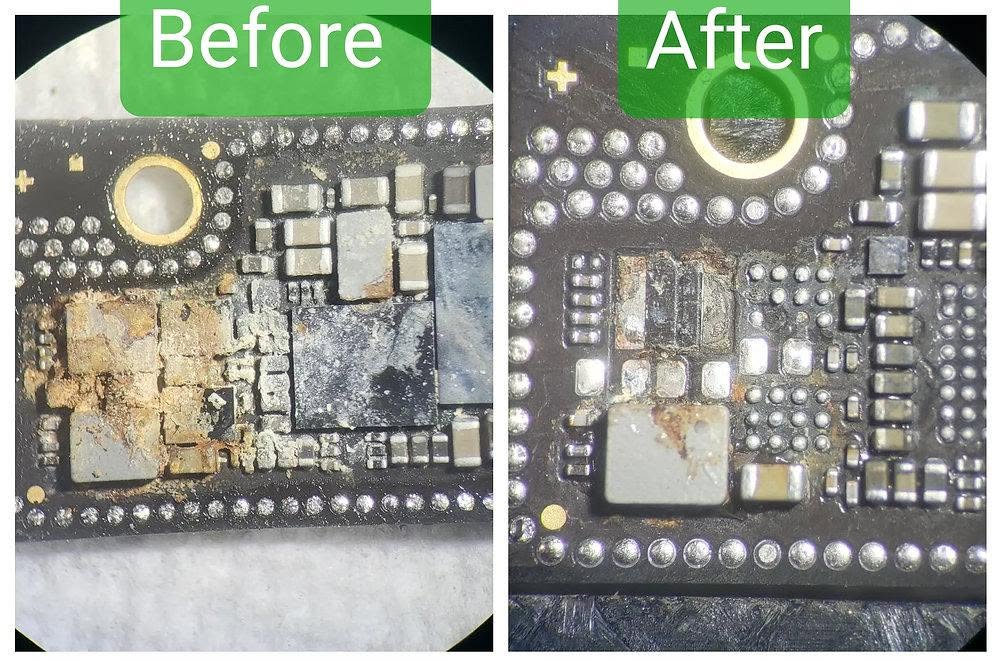 iPhone liquid damage преди и след обработка